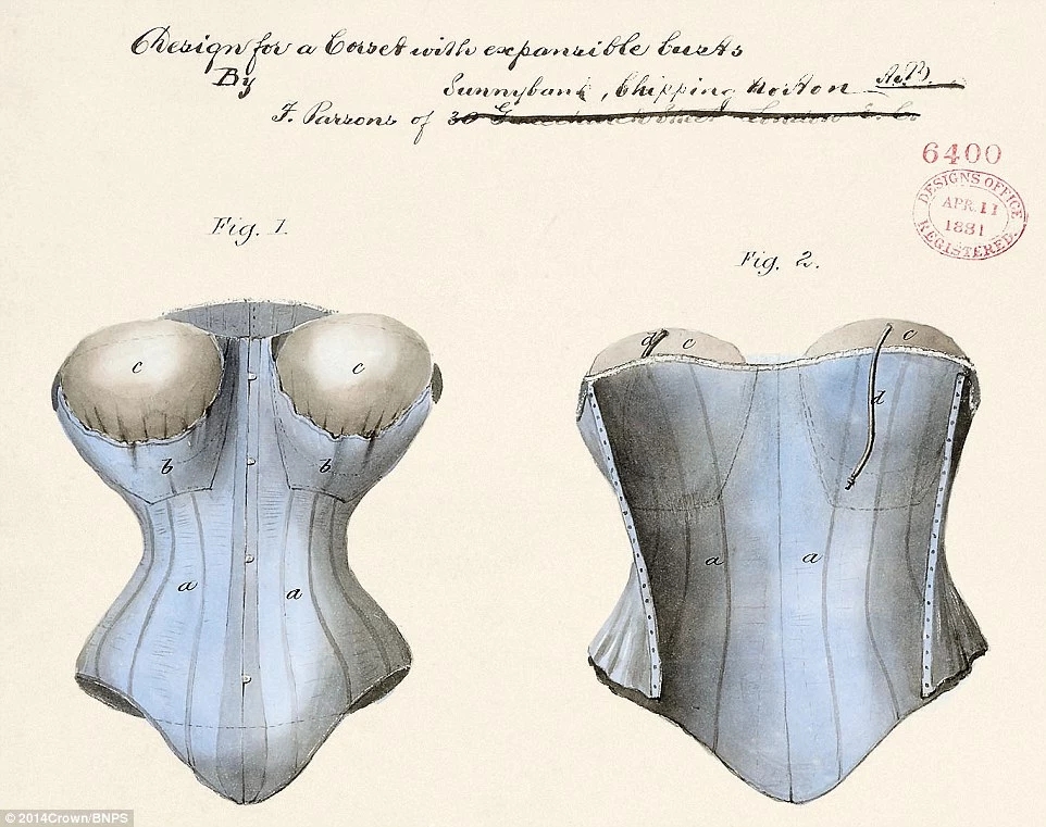 Corset with expandable busts (1881)